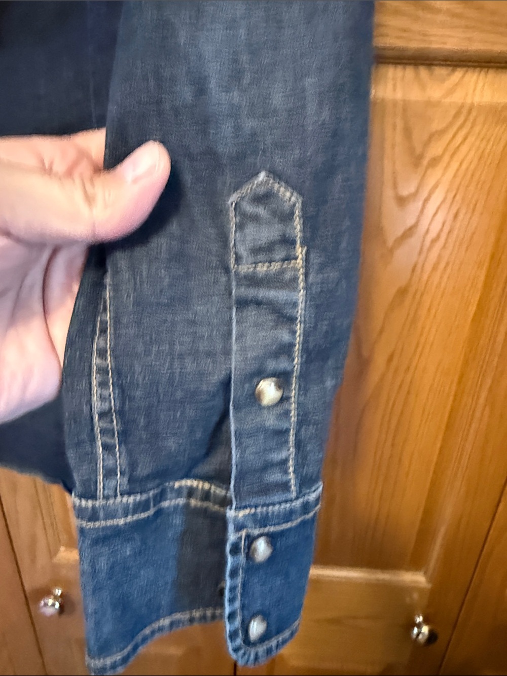 Dark Blue Denim Western Shirt - Women's Snap Button-Front Jean Shirt-Medium - Picture 10 of 12